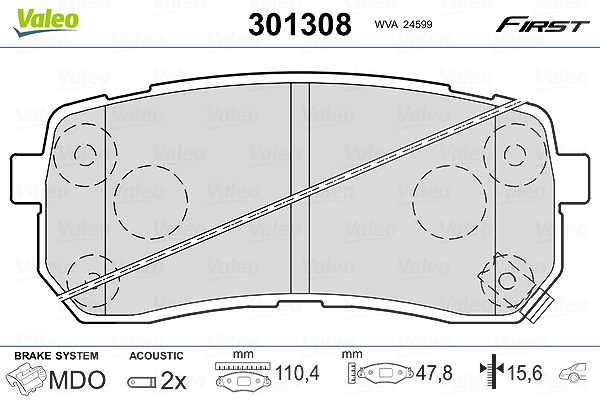 Valeo Bremsbelagsatz, Scheibenbremse [Hersteller-Nr. 301308] für Kia, Hyundai