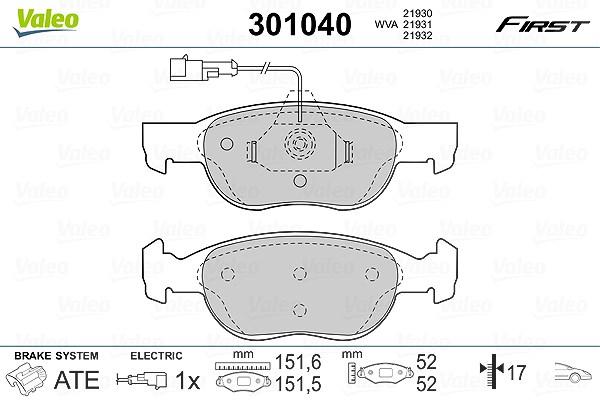 Valeo Bremsbelagsatz, Scheibenbremse [Hersteller-Nr. 301040] für Alfa Romeo, Fiat, Lancia