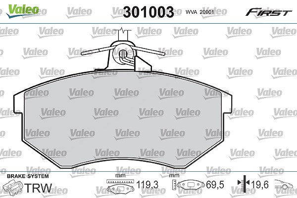 Valeo Bremsbelagsatz, Scheibenbremse [Hersteller-Nr. 301003] für Seat, VW, Audi
