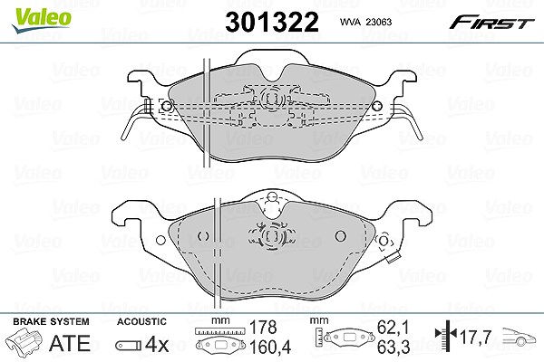 Valeo Bremsbelagsatz, Scheibenbremse [Hersteller-Nr. 301322] für Vauxhall, Opel, Chevrolet