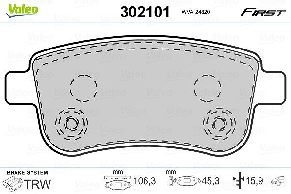Valeo Bremsbeläge hinten (Satz) [Hersteller-Nr. 302101] für Renault, Mitsubishi