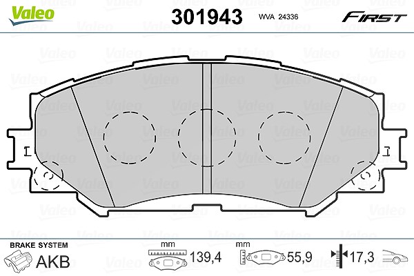 Valeo Bremsbelagsatz, Scheibenbremse [Hersteller-Nr. 301943] für Toyota, Subaru, Lexus