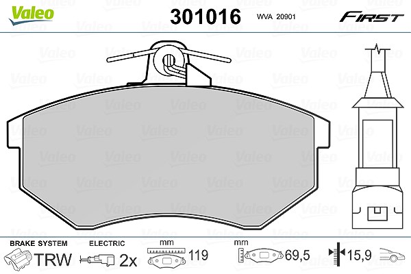 Valeo Bremsbelagsatz, Scheibenbremse [Hersteller-Nr. 301016] für Seat, VW, Audi