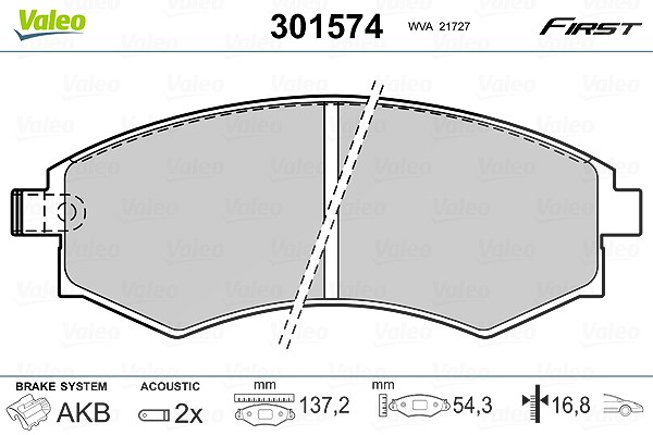 Valeo Bremsbelagsatz, Scheibenbremse [Hersteller-Nr. 301574] für Ssangyong, Nissan, Daewoo, Hyundai, Kia