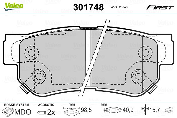 Valeo Bremsbelagsatz, Scheibenbremse [Hersteller-Nr. 301748] für Hyundai, Ssangyong, Kia