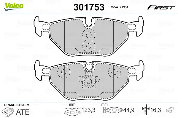 Valeo Bremsbelagsatz, Scheibenbremse [Hersteller-Nr. 301753] für Mg, Saab, BMW, Rover