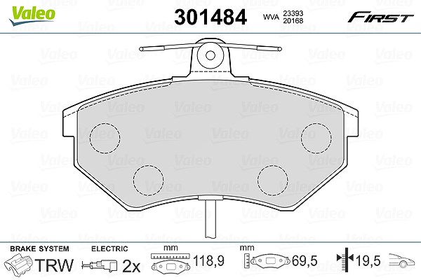 Valeo Bremsbelagsatz, Scheibenbremse [Hersteller-Nr. 301484] für Seat, VW, Audi