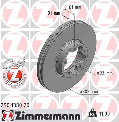 Zimmermann Bremsscheibe Vorderachse Belüftet [Hersteller-Nr. 250.1380.20] für Ford