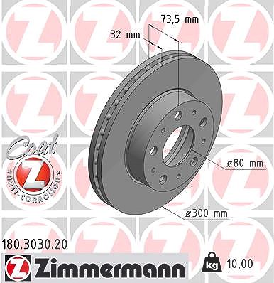Zimmermann Bremsscheibe [Hersteller-Nr. 180.3030.20] für Fiat, Peugeot, Citroën
