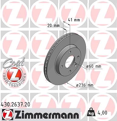 Zimmermann Bremsscheibe [Hersteller-Nr. 430.2637.20] für Opel