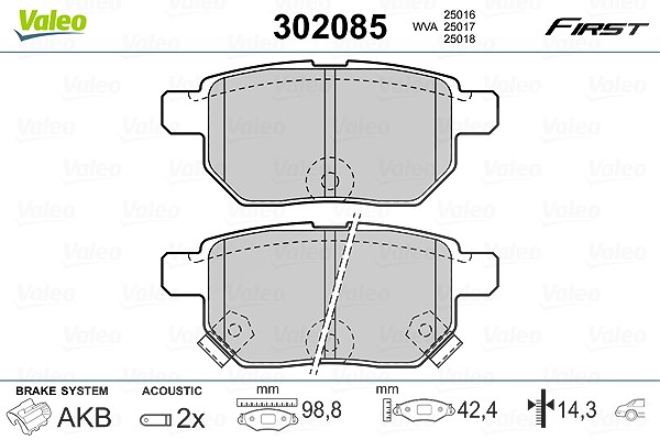 Valeo Bremsbelagsatz, Scheibenbremse [Hersteller-Nr. 302085] für Subaru, Lexus, Aston Martin, Toyota