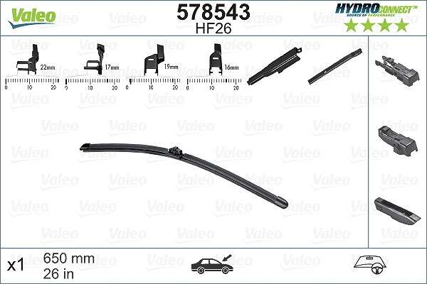 Valeo Wischblatt [Hersteller-Nr. 578543] für Abarth, Volvo, Vauxhall, Audi, Jaguar, Mercedes-Benz, VW, Citroën, Opel, Nissan, Toyota, Lamborghini, Che