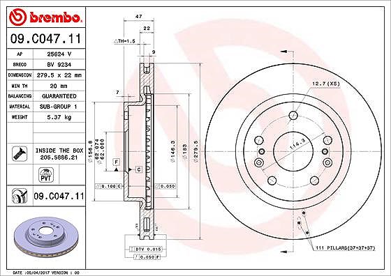 Brembo Bremsscheibe Vorderachse Belüftet [Hersteller-Nr. 09.C047.11] für Suzuki