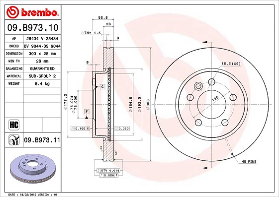 Brembo 1x Bremsscheibe [Hersteller-Nr. 09.B973.11] für VW