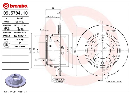 Brembo Bremsscheibe [Hersteller-Nr. 09.5784.10] für Porsche