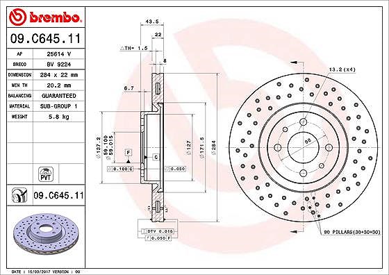 Brembo Bremsscheibe [Hersteller-Nr. 09.C645.11] für Abarth