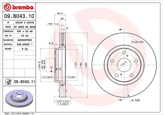 Brembo Bremsscheibe [Hersteller-Nr. 09.B043.11] für Toyota