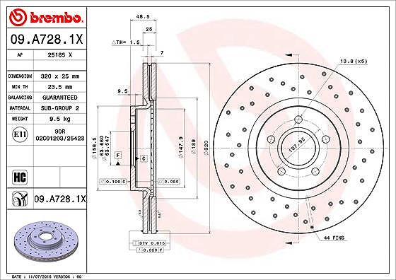 Brembo 1x Bremsscheibe [Hersteller-Nr. 09.A728.1X] für Volvo, Ford