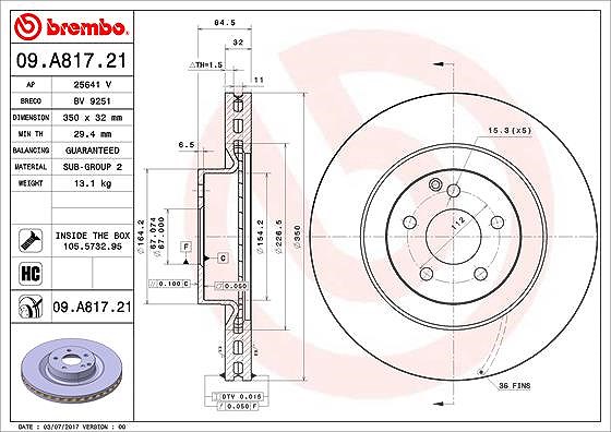 Brembo 1x Bremsscheibe [Hersteller-Nr. 09.A817.21] für Mercedes-Benz