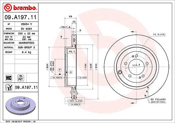 Brembo 1x Bremsscheibe [Hersteller-Nr. 09.A197.11] für Mitsubishi