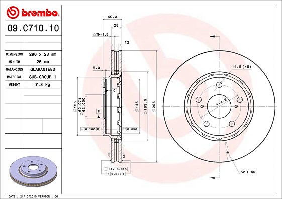 Brembo Bremsscheibe [Hersteller-Nr. 09.C710.11] für Toyota