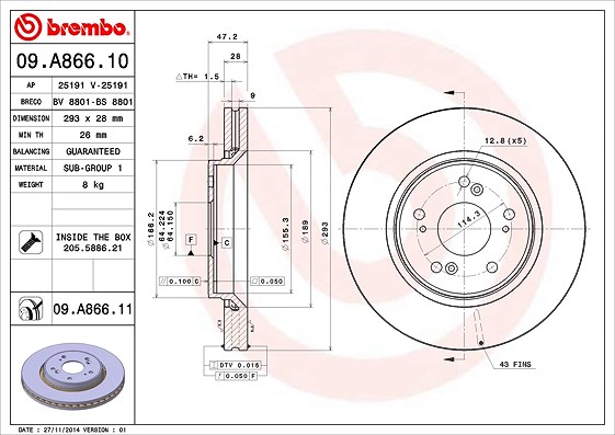 Brembo Bremsscheibe [Hersteller-Nr. 09.A866.11] für Honda