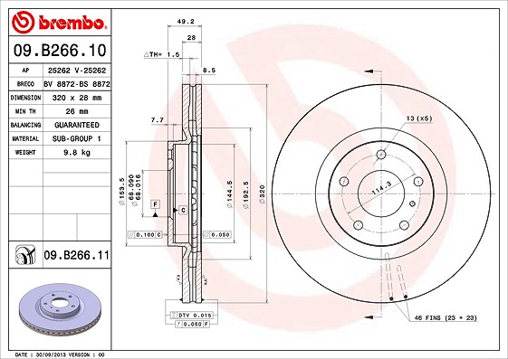 Brembo 1x Bremsscheibe Vorderachse Belüftet [Hersteller-Nr. 09.B266.11] für Infiniti, Nissan