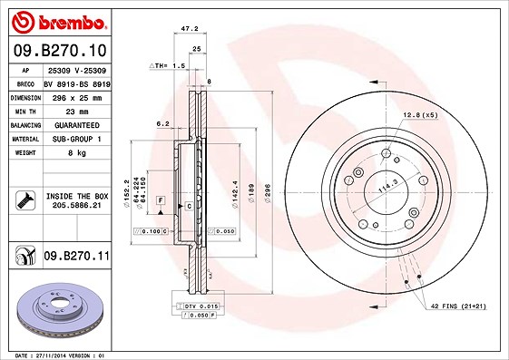 Brembo Bremsscheibe [Hersteller-Nr. 09.B270.11] für Honda