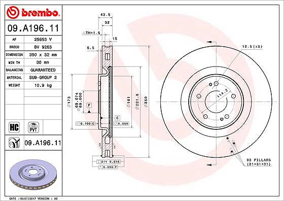 Brembo 1x Bremsscheibe [Hersteller-Nr. 09.A196.11] für Mitsubishi