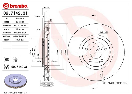 Brembo 1x Bremsscheibe [Hersteller-Nr. 09.7142.31] für Mitsubishi