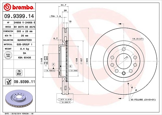 Brembo Bremsscheibe [Hersteller-Nr. 09.9399.11] für Fiat