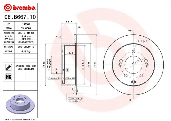 Brembo Bremsscheibe [Hersteller-Nr. 08.B667.11] für Kia