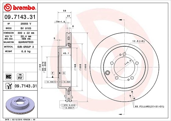Brembo Bremsscheibe [Hersteller-Nr. 09.7143.31] für Mitsubishi