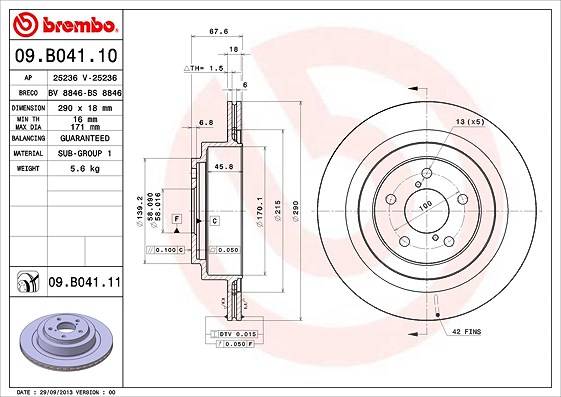 Brembo Bremsscheibe [Hersteller-Nr. 09.B041.11] für Subaru