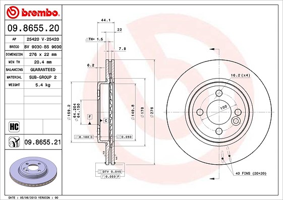 Brembo Bremsscheibe [Hersteller-Nr. 09.8655.21] für Mini