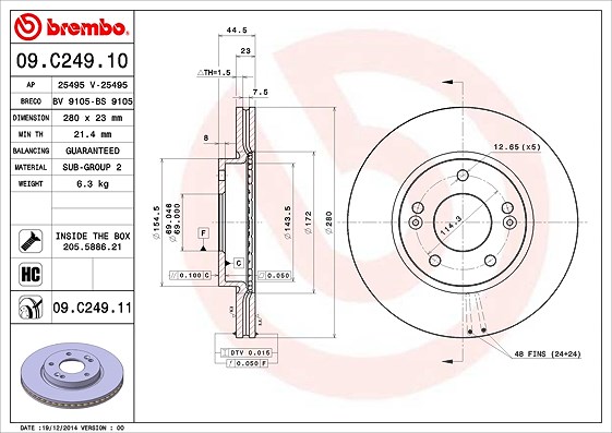 Brembo Bremsscheibe [Hersteller-Nr. 09.C249.11] für Kia, Hyundai