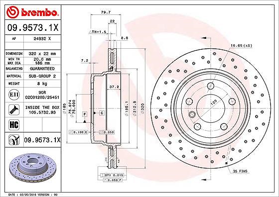 Brembo Bremsscheibe [Hersteller-Nr. 09.9573.1X] für BMW