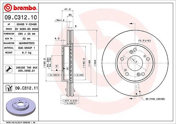 Brembo Bremsscheibe [Hersteller-Nr. 09.C312.11] für Honda
