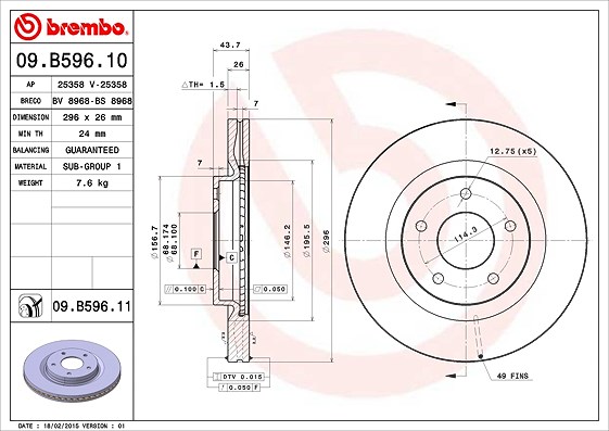 Brembo Bremsscheibe [Hersteller-Nr. 09.B596.11] für Nissan