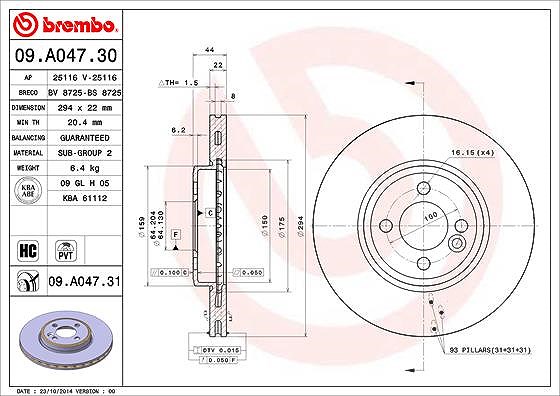 Brembo Bremsscheibe [Hersteller-Nr. 09.A047.31] für Mini