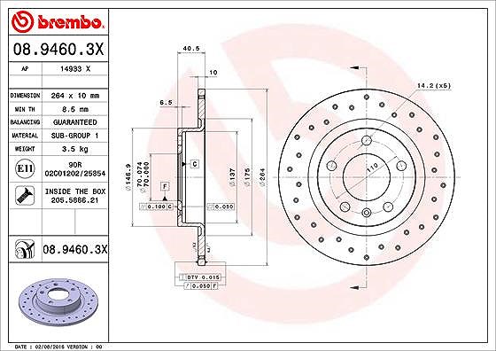 Brembo Bremsscheibe [Hersteller-Nr. 08.9460.3X] für Opel, Vauxhall