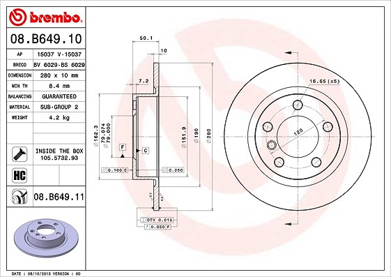 Brembo Bremsscheibe [Hersteller-Nr. 08.B649.11] für Mini