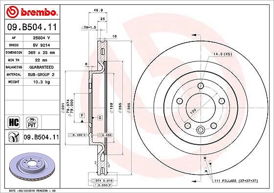 Brembo 1x Bremsscheibe [Hersteller-Nr. 09.B504.11] für Land Rover