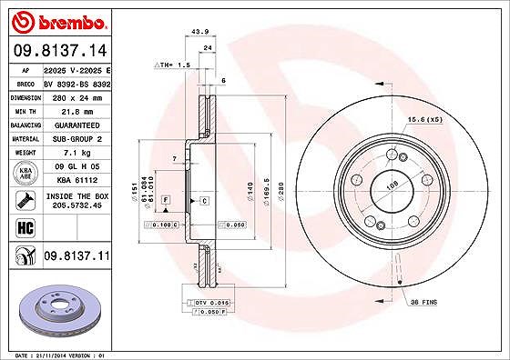 Brembo Bremsscheibe [Hersteller-Nr. 09.8137.11] für Renault