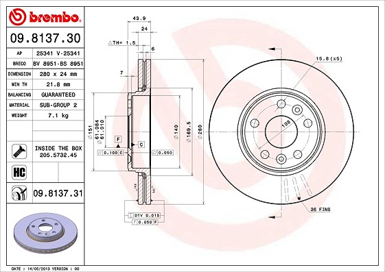 Brembo Bremsscheibe [Hersteller-Nr. 09.8137.31] für Renault