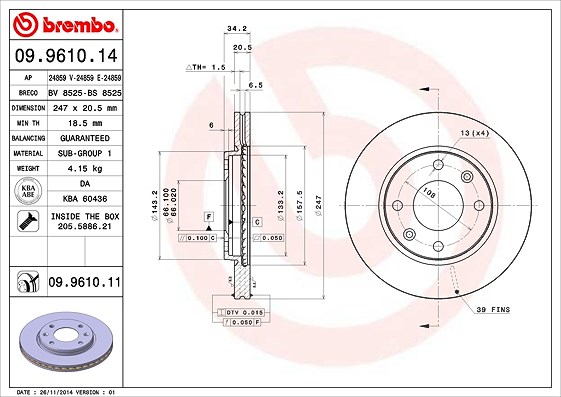 Brembo Bremsscheibe [Hersteller-Nr. 09.9610.11] für Peugeot, Citroën