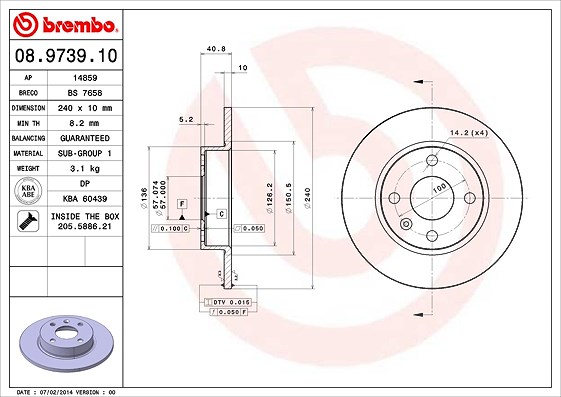 Brembo Bremsscheibe [Hersteller-Nr. 08.9739.10] für Opel, Vauxhall