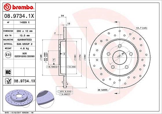 Brembo Bremsscheibe [Hersteller-Nr. 08.9734.1X] für Jaguar, Ford