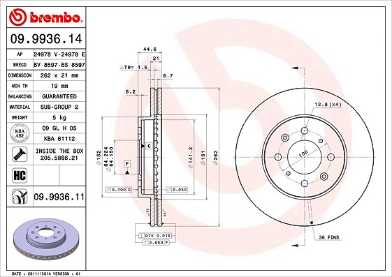 Brembo Bremsscheibe [Hersteller-Nr. 09.9936.11] für Honda