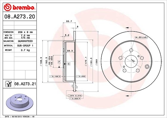 Brembo Bremsscheibe [Hersteller-Nr. 08.A273.21] für Toyota